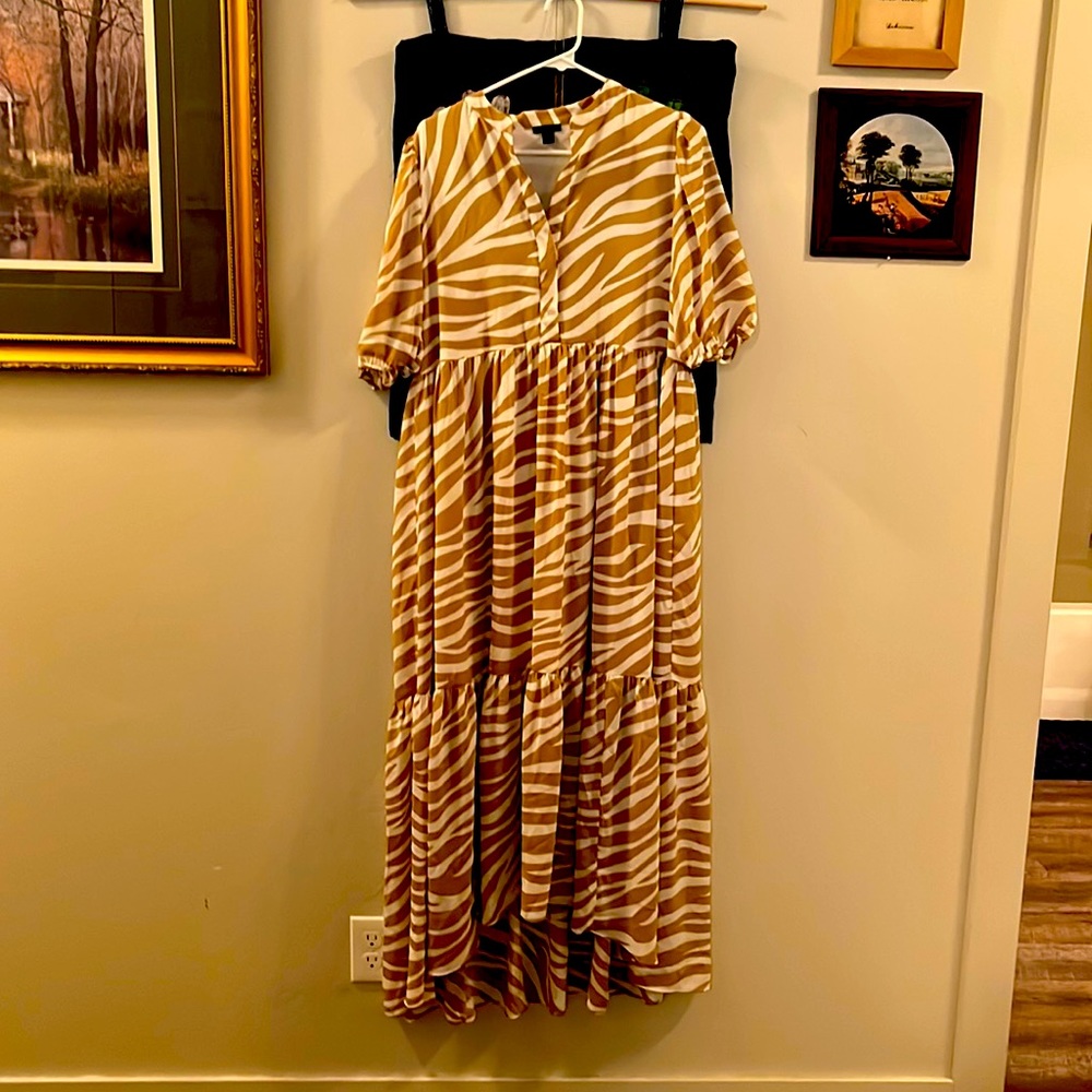 Women’s 3/4s Sleeved Dress, Zebra print in Tan and white, Size Small, Ann Taylor